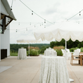 Load image into Gallery viewer, 9’ White Fringe Umbrella with Base