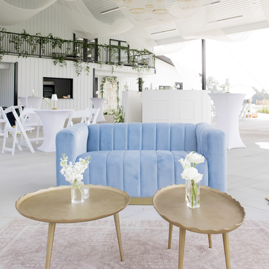 Channel-Tufted Blue Velvet Settee