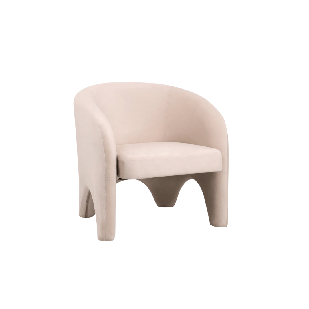 Beige Velvet Barrel Chair