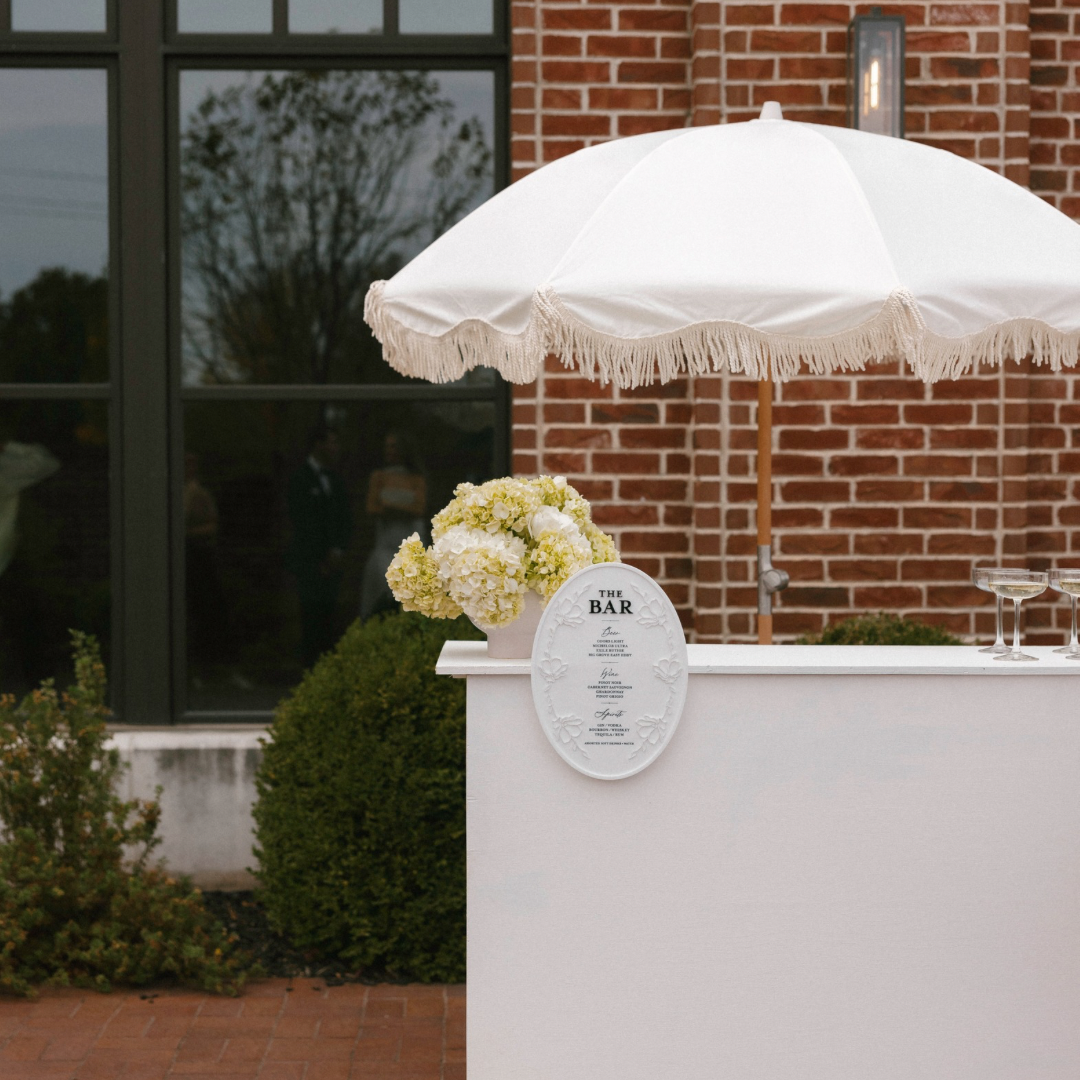 6.5’ White Fringe Umbrella with Base