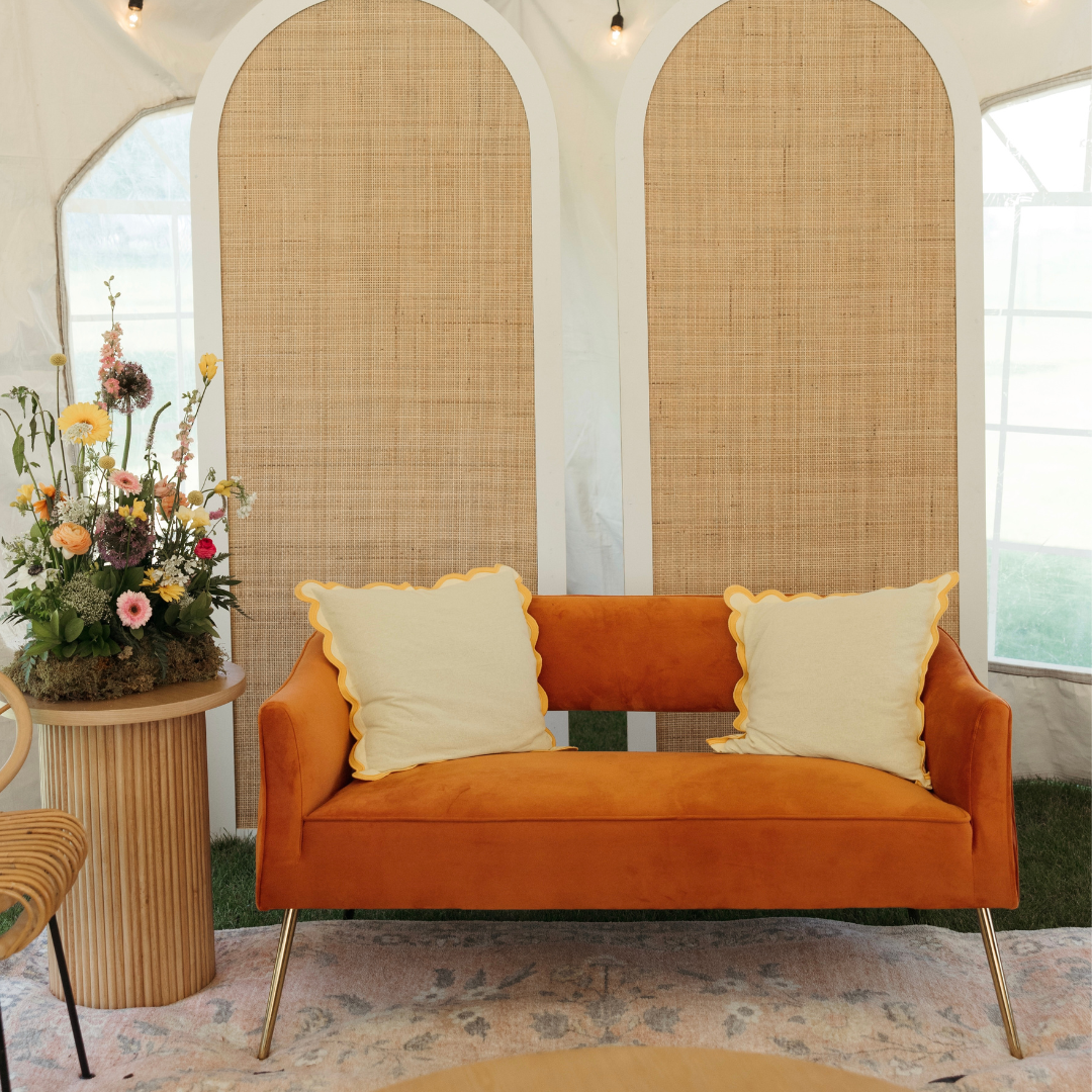 Hollow Back Orange Velvet Sette