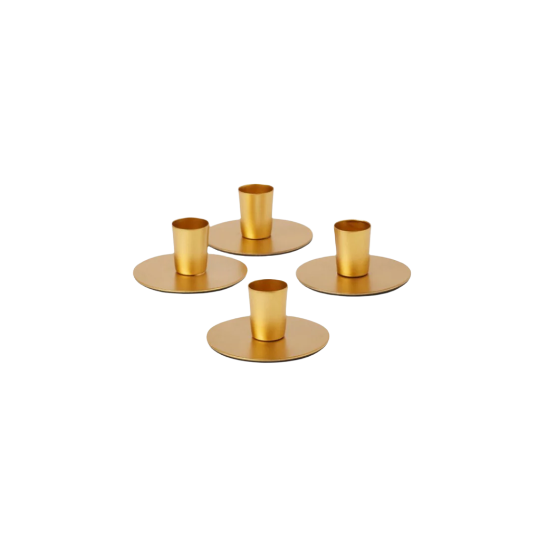 Short Gold Taper Candle Holder