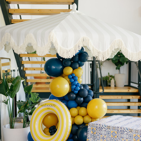 9’ Striped Fringe Umbrella with Base