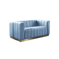 Load image into Gallery viewer, Channel-Tufted Blue Velvet Settee
