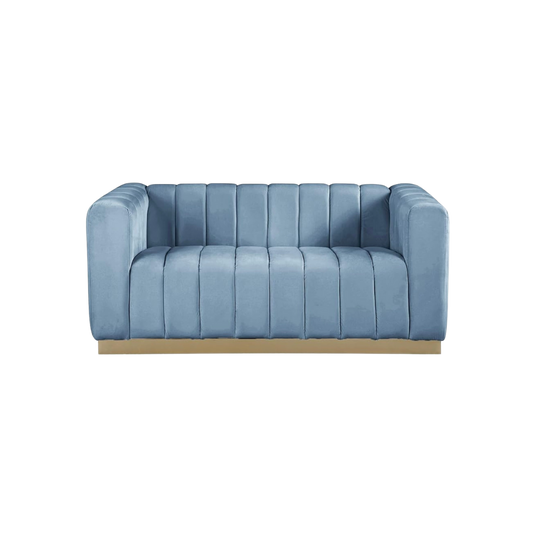 Channel-Tufted Blue Velvet Settee