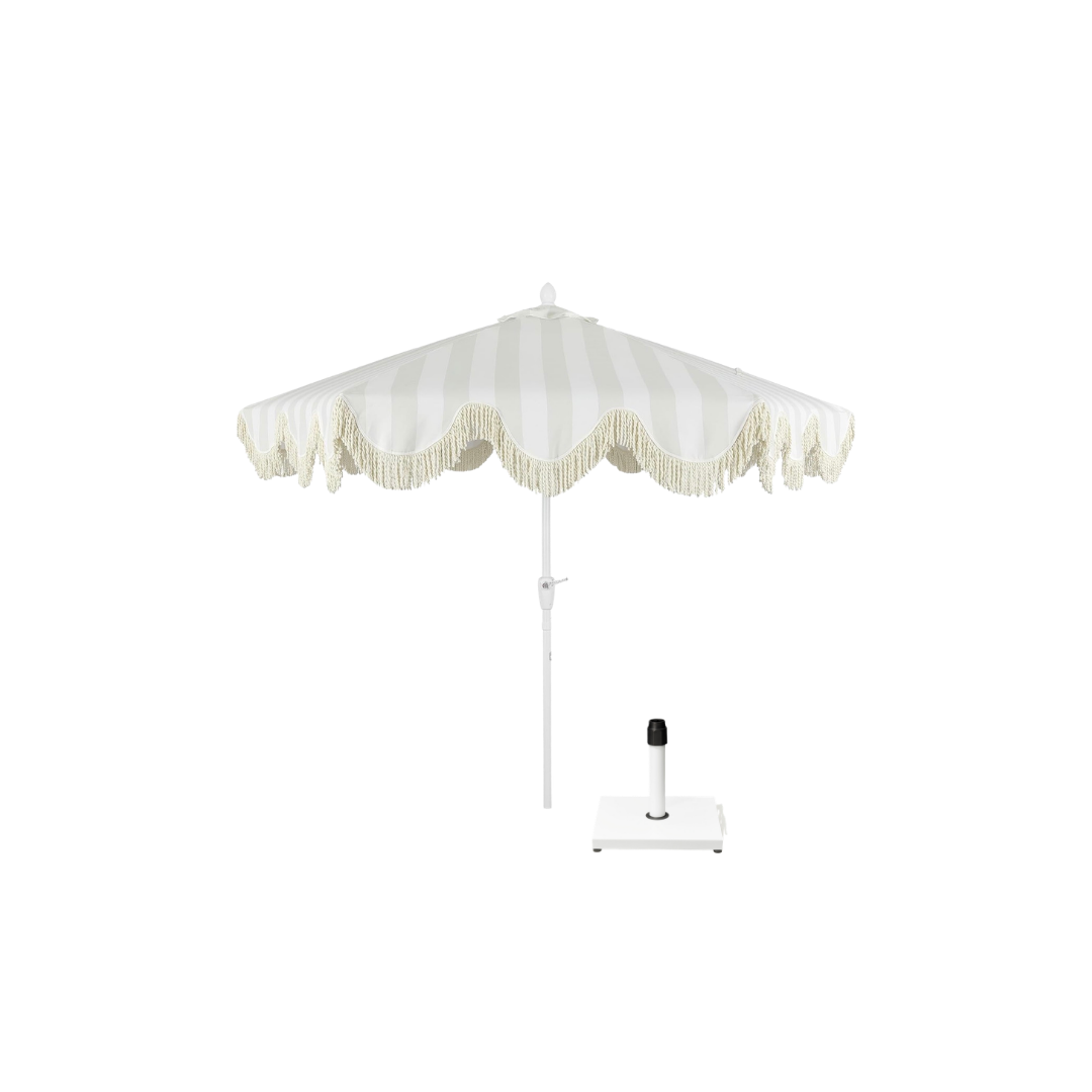 9’ Striped Fringe Umbrella with Base
